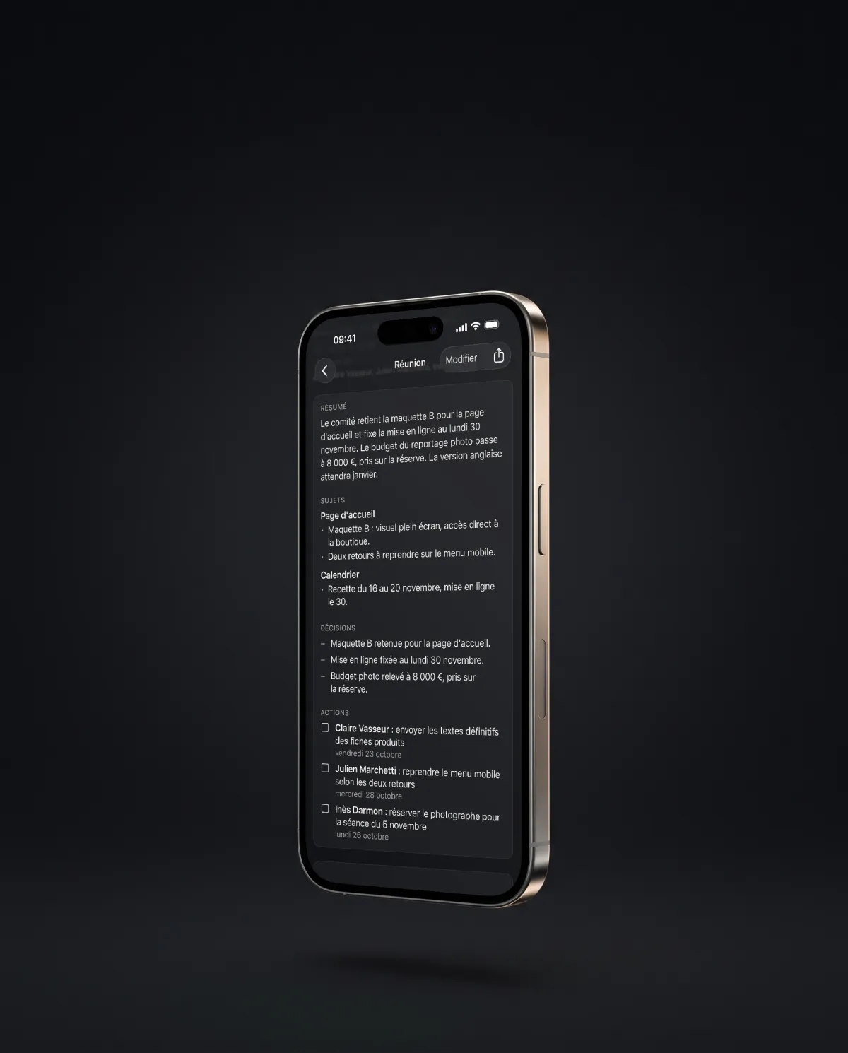 A meeting summary on the iPhone